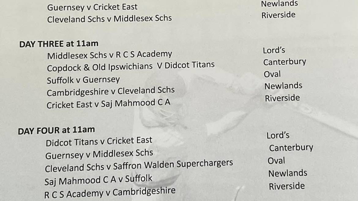 Under 12’s MCCF2025 Competition Fixtures